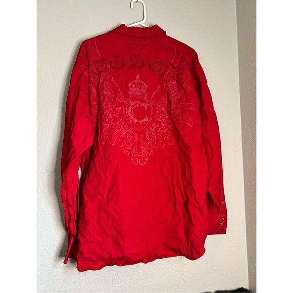 Coogi Shirt Mens XXL Red Cotton Button Up Long Sleeve Embroidered Logo Patches - Picture 4 of 8